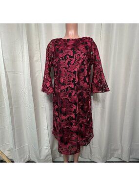 Caroline Rose Bella Soiree Embroidered Mesh Lace Shift Dress Women's Size S NWT